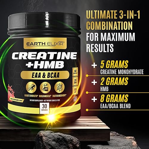 Miniatura 7 de Earth Elixir Fadogia Agrestis + Tongkat Ali y Creatina HMB + EAAs Bundle  Pila de vitalidad, fuerza y recuperación  Apoyo al crecimiento muscular,