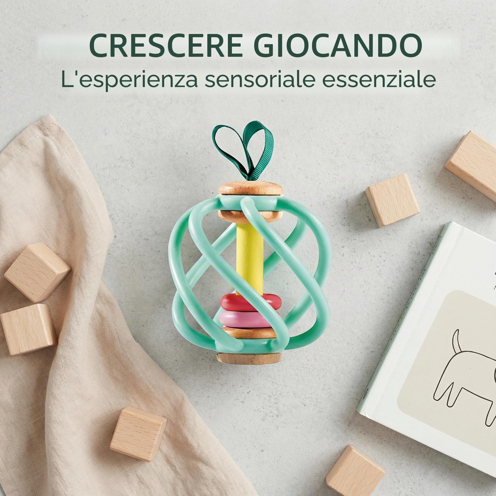 Hape Afferra la Mela - Giocattolo Sensoriale con Barre in Silicone e Anelli Sonori - Per Neonati da 0 Mesi
