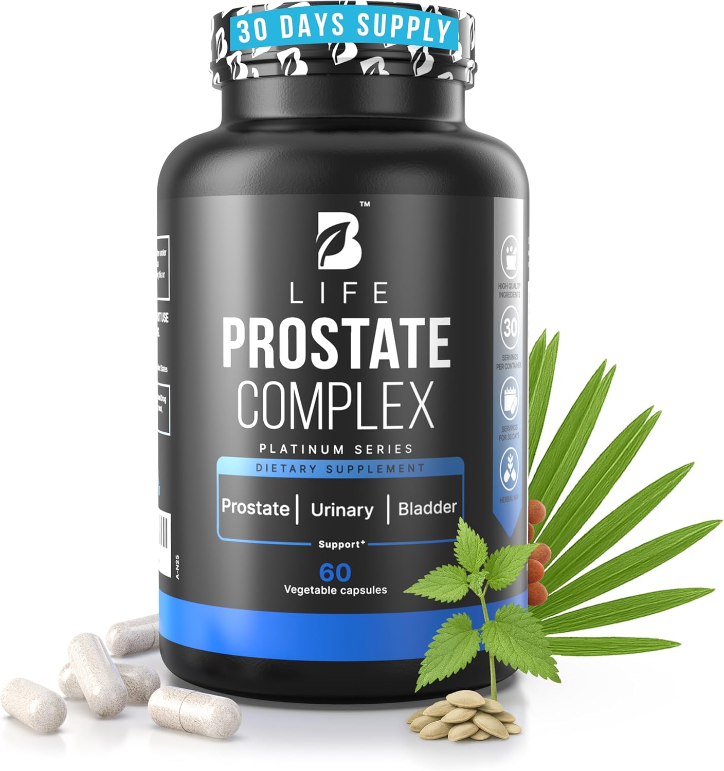 B Life Company Prostate Health Supplements for Men with Saw Palmetto for Men & Pumpkin Seed Oil Capsules - Stinging Nettle Root| 60 Capsules – 30-Day Supply