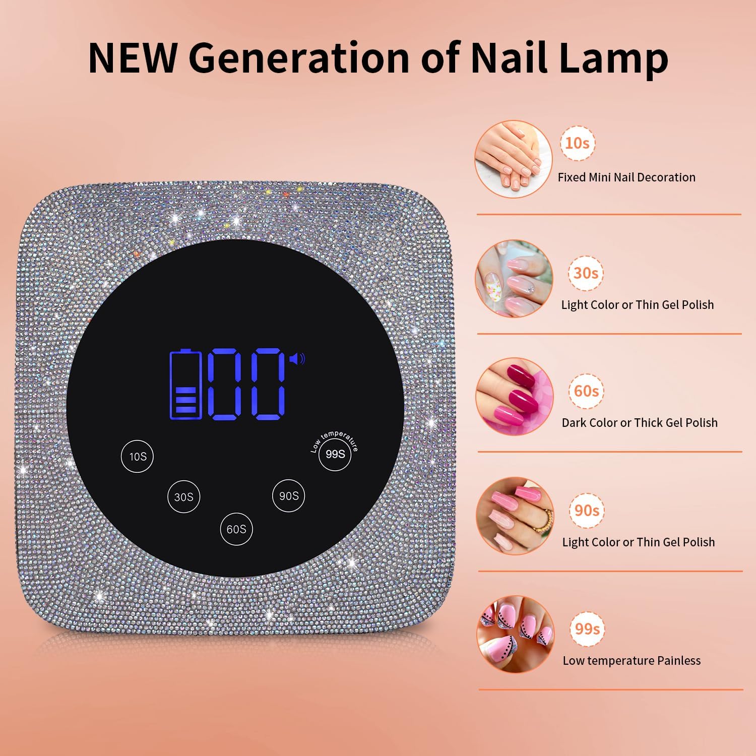 Cordless UV LED Nail Lamp,72W Rechargeable UV Light for Gel Nails with 5 Timer Setting Quick Dry Curing Lamp with Display Auto Sensor for Salon & Home(AB Diamond)