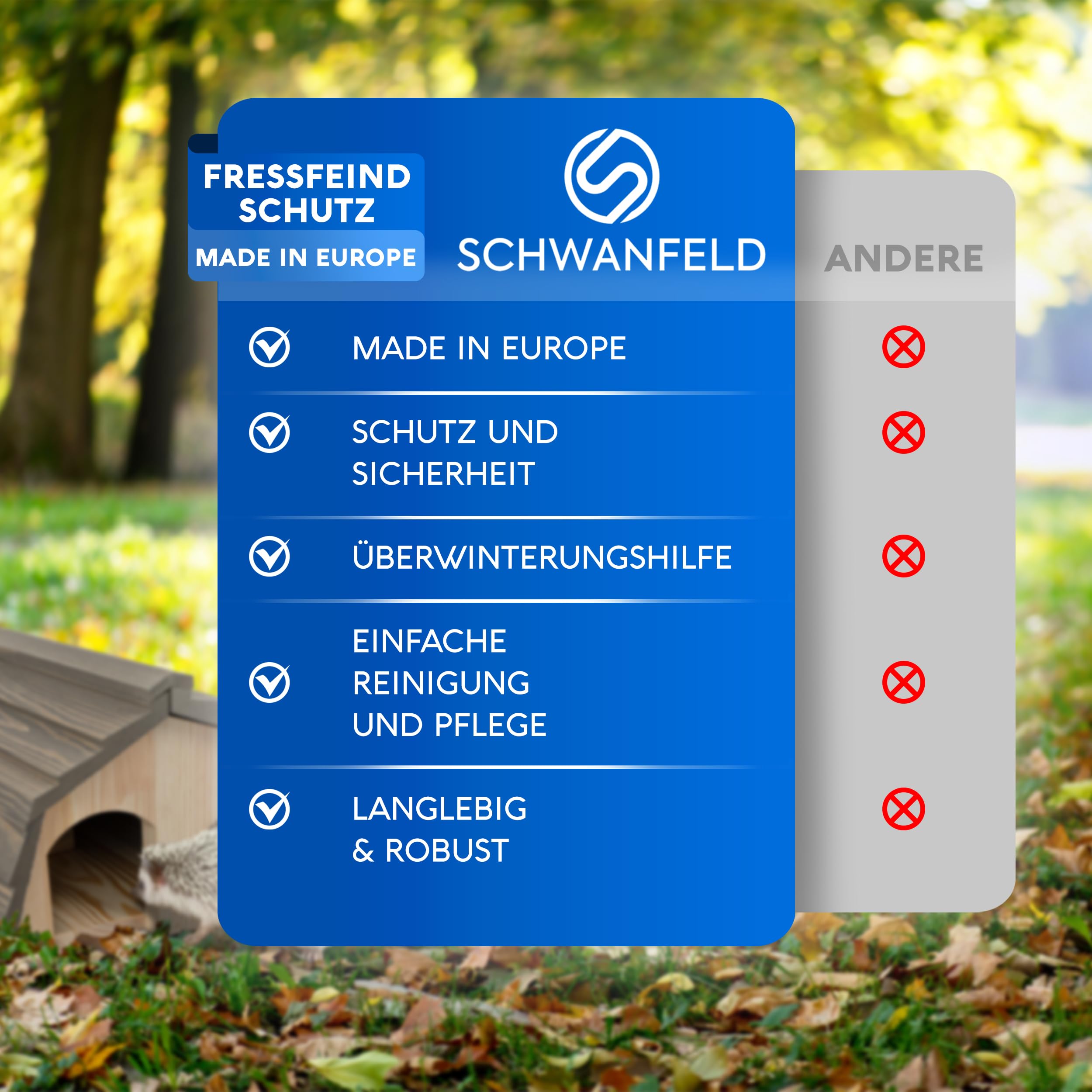 SCHWANFELD Igelhaus Winterfest mit Boden Labyrintheingang Premium Igelfutterhaus Igel Haus