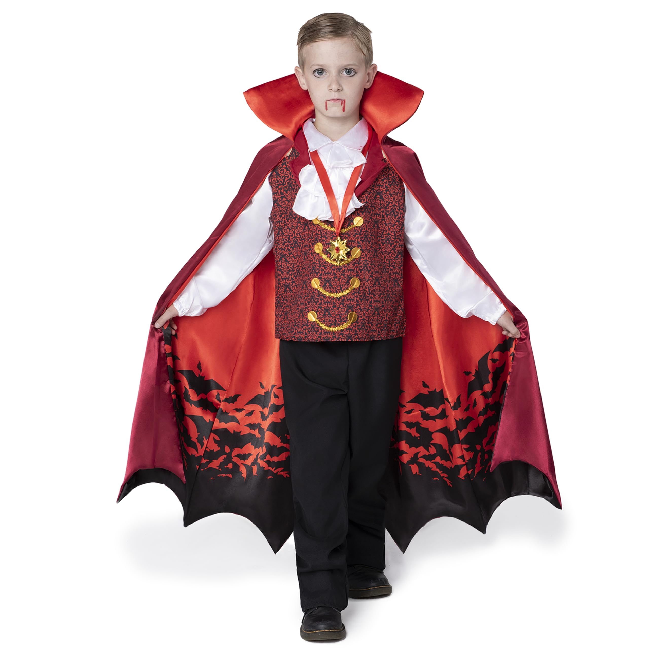 Spooktacular Creations Królewski kostium wampira na Halloween dla chłopców, dziecięcy kostium Dracula na imprezę przebierańców Halloween, odgrywanie ról
