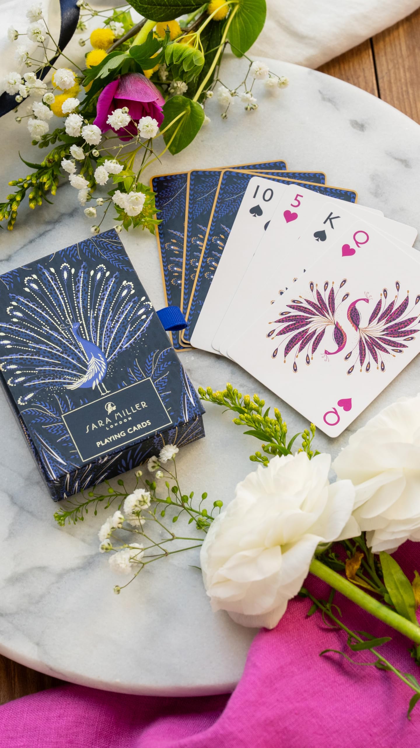 Sara Miller London Anniversary Playing Cards, Peacock Design, Blue and Gold, Premium Cardboard, Adult Unisex