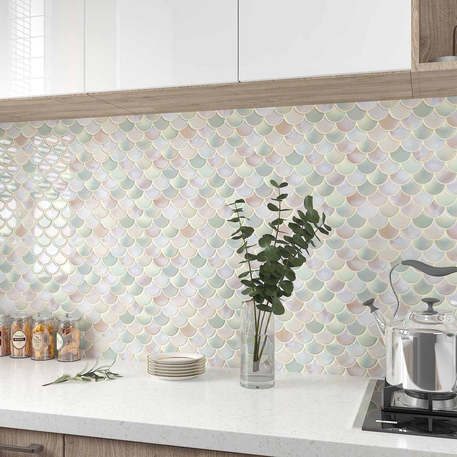 Bathroom Tile BNNG Peel And Stick Backsplash Tiles 12''x12'' PVC Self  Adhesive Wall Tiles Back Splash Tiles Wall Panels Stick Backsplash Kitchen  Bathroom Laundry Room Whi Tile Sticker, image size:1600x1600