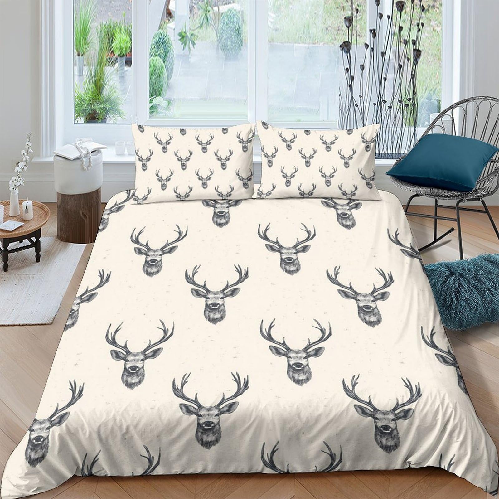 Ctjqhvkz Style-10 3D Printed Deer Antler Pattern Fitted Sheet Microfiber Soft Beige Mattress Cover Bedroom Decor Dustproof Washable Single（135X200cm）