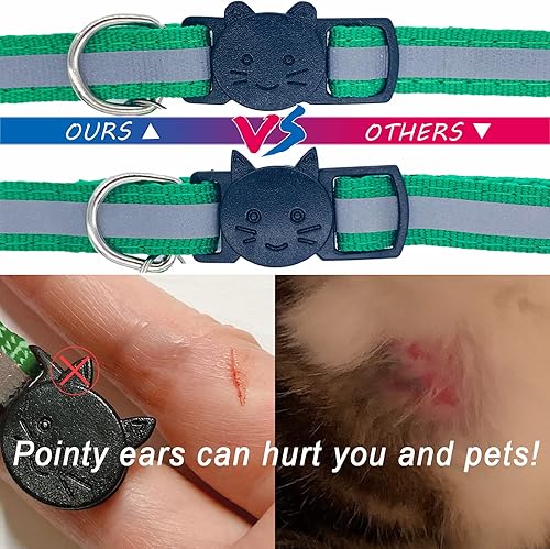 Miniatura 9 de Extodry Paquete de 14 collares reflectantes para gatos con campanas, hebilla de seguridad, con etiqueta de nombre, ajustable, ideal para niñas y