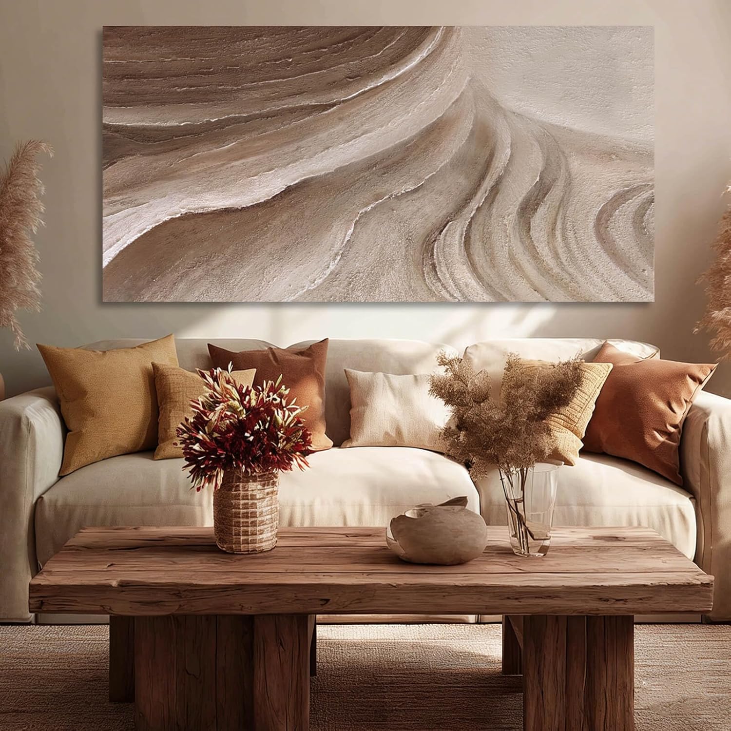 MLART99 Large Beige Brown Abstract Canvas White Artwork with Neutral Textured Wall art for Bedroom Living Room Office Modern Minimalist Wall Decor 29x58 Inch