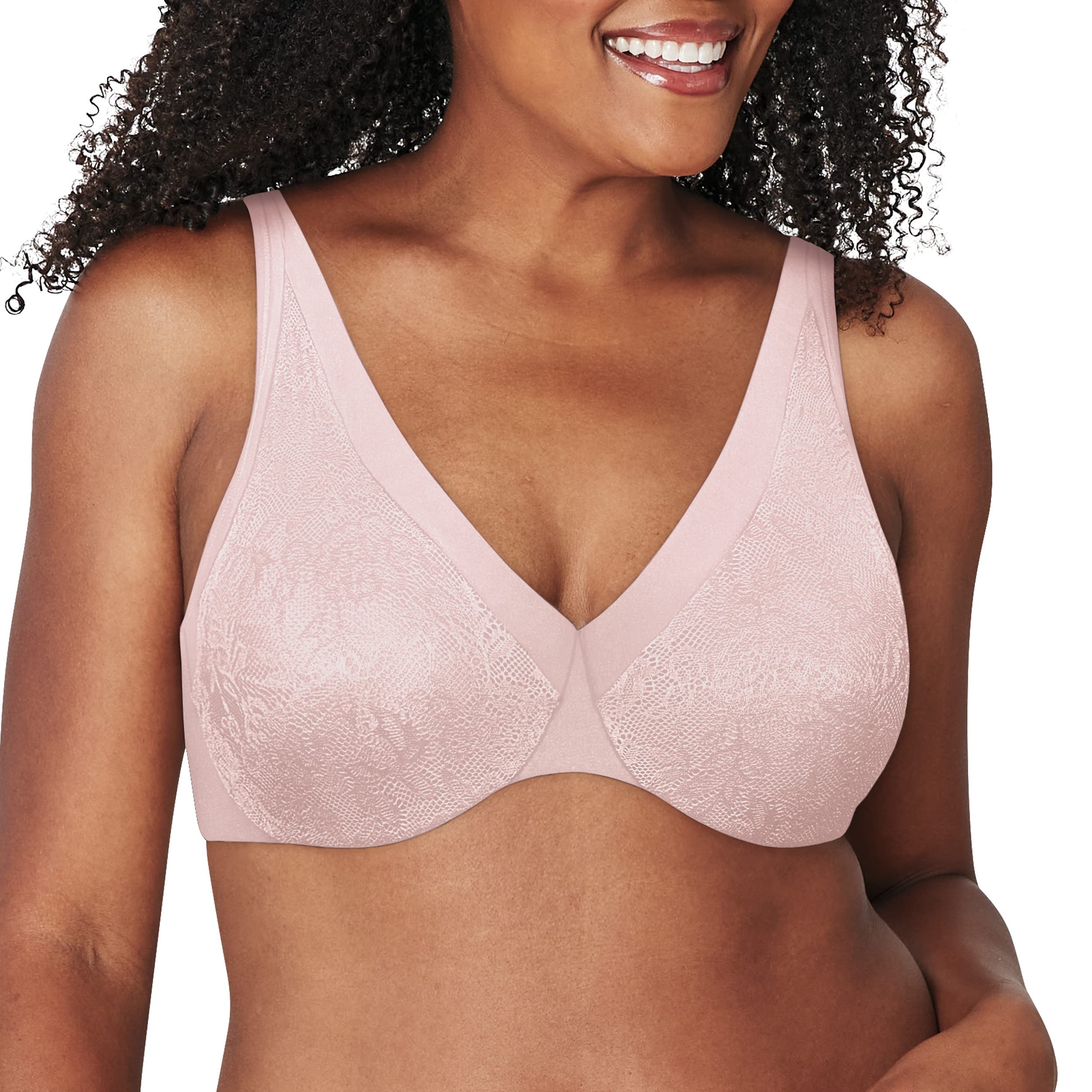 PLAYTEX Women's Dreamwire Ultra-Soft No-Poke Underwire, Smooth Lace Bra, 4-Way Support, Opaque, Sandshell, 40D