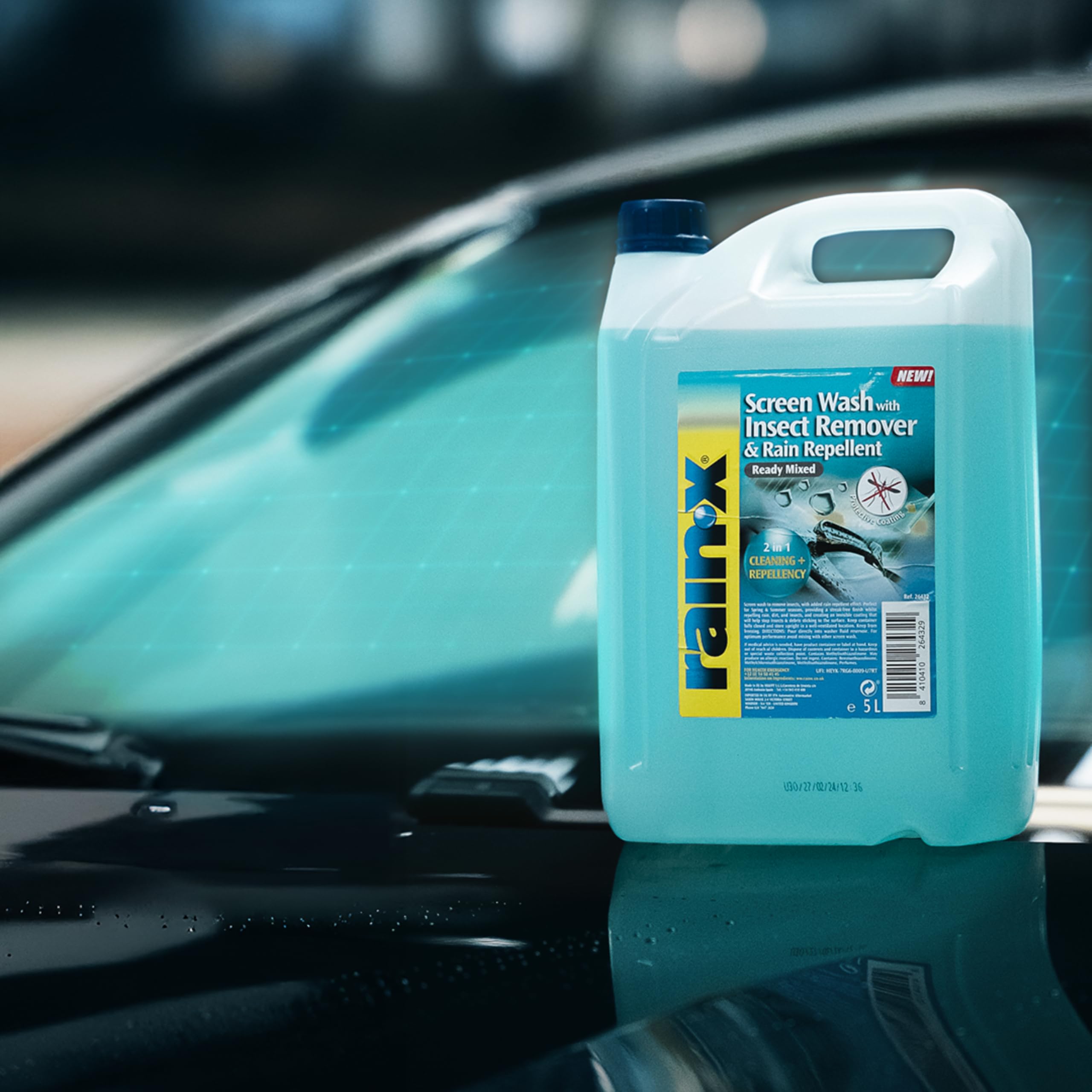 Rain-X Lave-Glace Anti-Insectes et Anti-Pluie – Nettoyage Efficace, Protection Durable et Visibilité Optimale pour Un Conduite en Toute Sécurité – 5L, Vert
