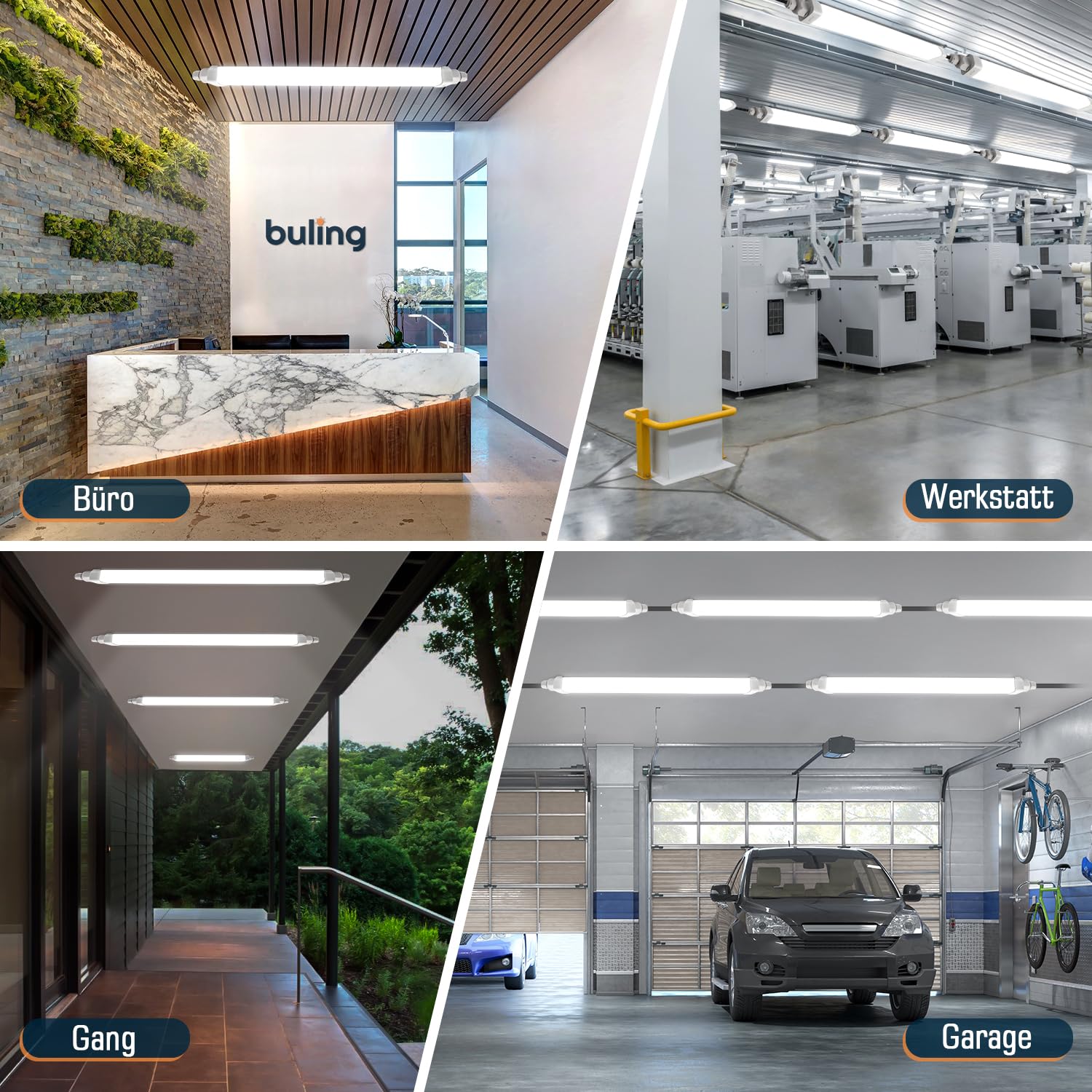 buling Neon LED 60CM 18W 1800LM 4000K Blanc Neutre Lampe Garage, IP65 Imperméable Reglette LED Tube pour Exterieur Intérieur Atelier,Cave,Bureau,Grand Magasin,Couloir