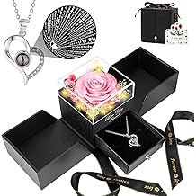 Preserved Pink Real Rose with I Love You Necklace -Eternal Flowers Rose Gifts for Mom Grandma Wife Girlfriend Gifts for Her Christmas Birthday Anniversary
