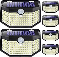 HMCITY 120 LED Solar Motion Sensor Wall Lights, 3 Modes IP65 Waterproof 270° Wide Angle - 6 Pack Black Daylight White for Garden Patio Yard