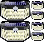 HMCITY 120 LED Outdoor Solar Lights with Motion Sensor and 3 Lighting Modes, IP65 Waterproof Wide Solar Wall Lights Ideal for Garden Patio Yard (Front Button 6Packs, Daylight White)