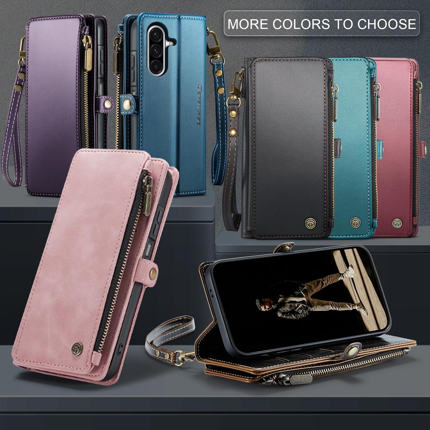 Defencase for Galaxy A36 5G Case Wallet with RFID Blocking Card Holder for Women Men, Fashion PU Leather Magnetic Snap Flip Zipper Wrist Strap Wallet Phone Case for Samsung Galaxy A36 5G, Wine Red