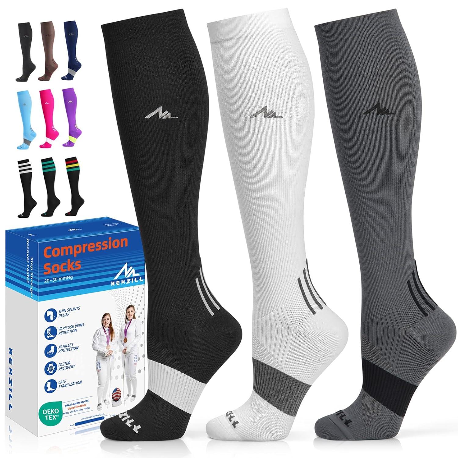 NEWZILL Medical Compression Socks for Women Men 20-30 mmHg Knee-High Support for Circulation All-Day Comfort for Work Travel