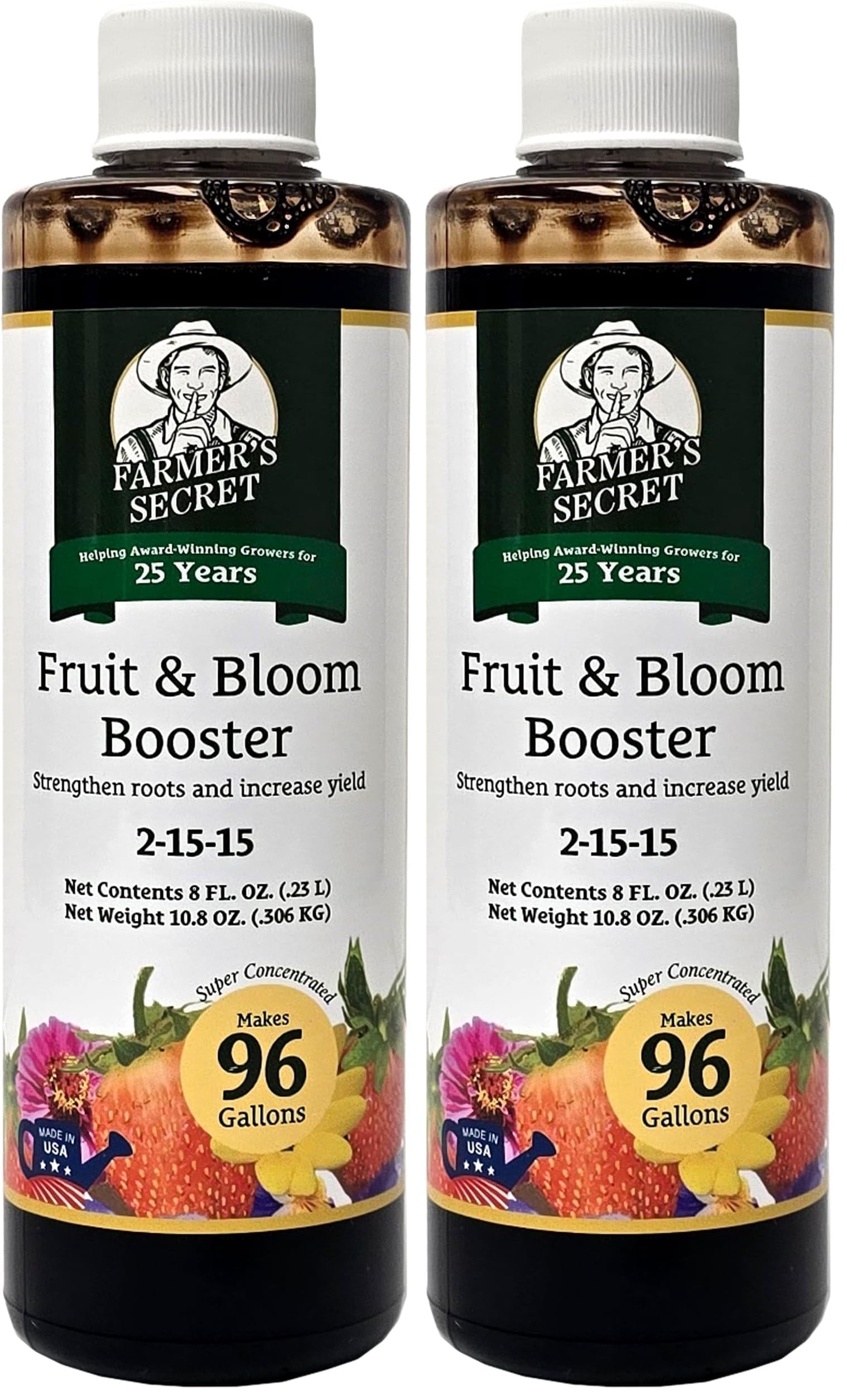 Farmer’s Secret Fruit &amp; Bloom Booster Fertilizer - Super Concentrated - Boosts Flowering and Yield on All Varieties of Fruits, Vegetables and Flowers (8oz) (Pack of 2)