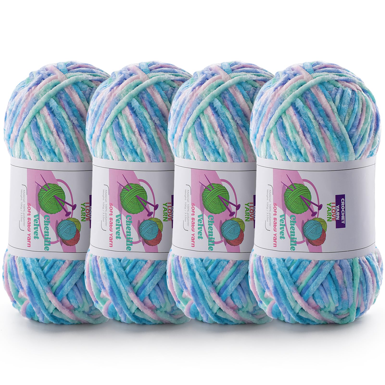 Chenille Velvet Yarn for Crocheting, Ombre Fuzzy Fluffy Yarn for Crochet