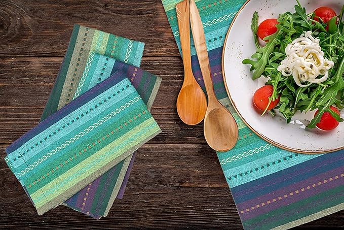 Servilletas de Tela Goroly Home Salsa Stripes Juego de 12 - Multicolor Teal miniatura 5