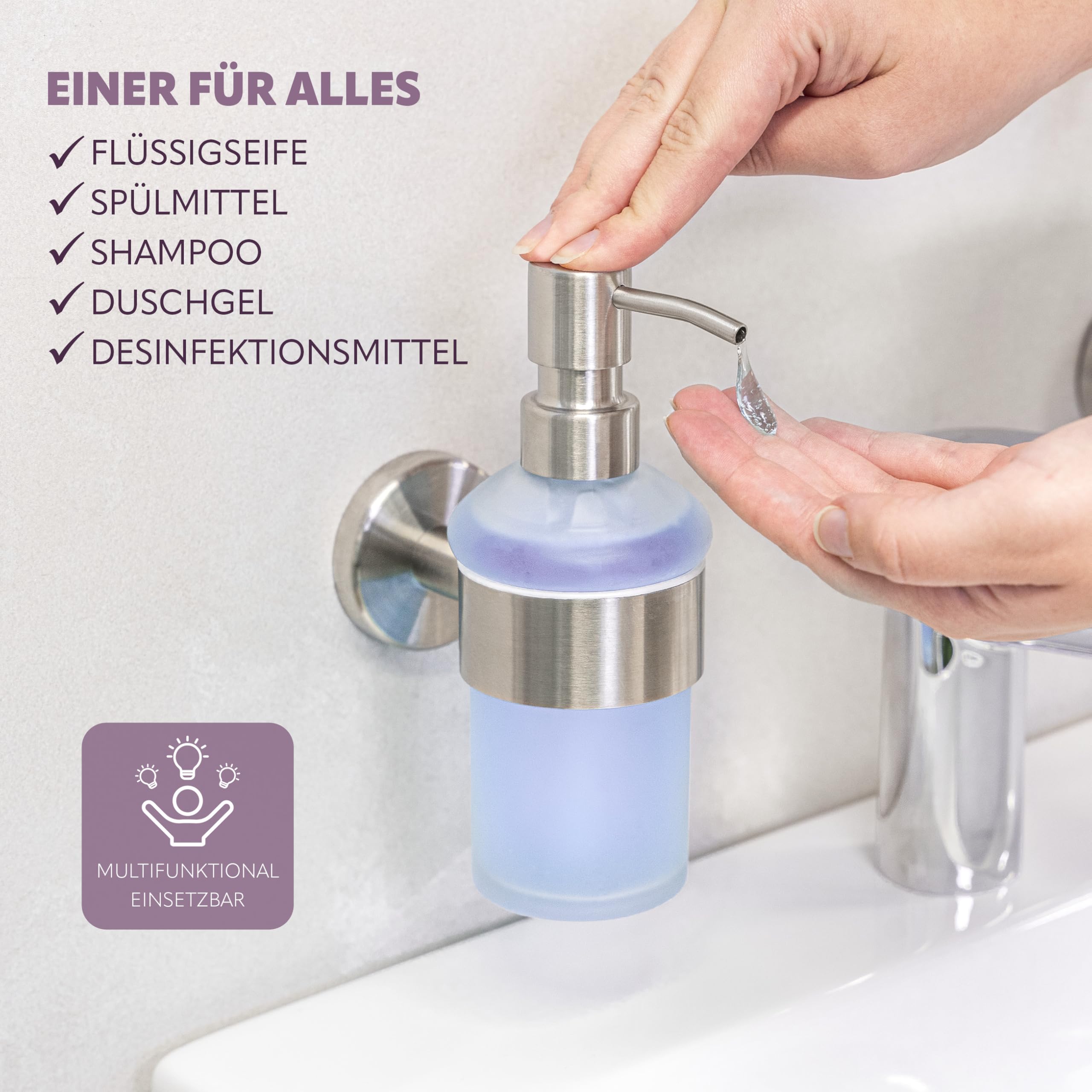 bremermann Bad-Serie Piazza - Badezimmer Zubehör-Set 3tlg. bestehend aus 1x Toilettenpapierhalter 1x WC-Garnitur und 1x Seifenspender, Badaccessoires aus Edelstahl matt