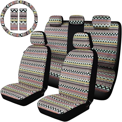 AKAUTO Baja - Juego completo de fundas para asiento de automóvil con almohadillas para cinturón de seguridad y funda para volante, funda interior
