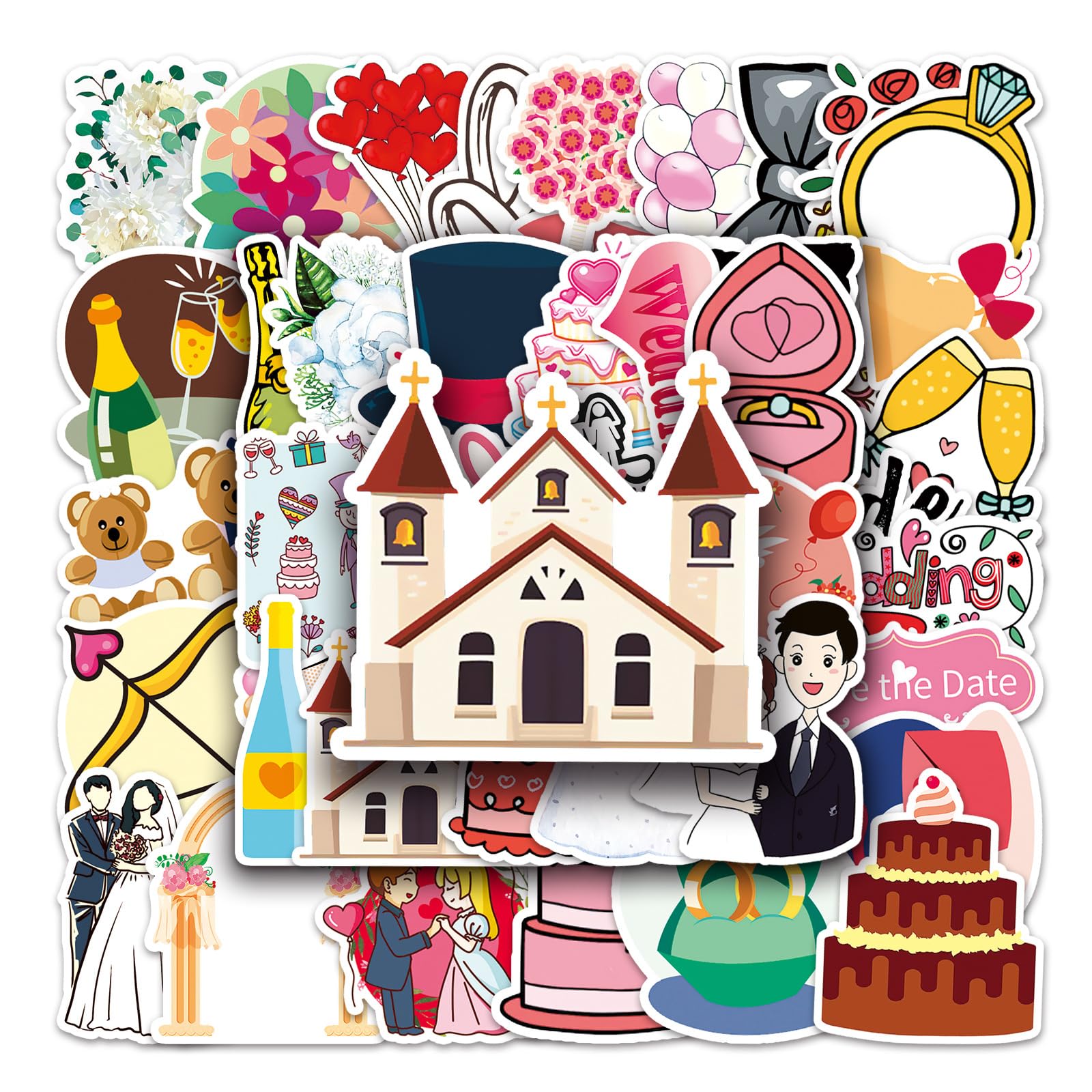50 adesivi per matrimoni per scrapbooking, in vinile, impermeabili, con parole di matrimonio, per laptop, album di ritagli, biciclette, auto, tazze del telefono e altro (matrimonio)