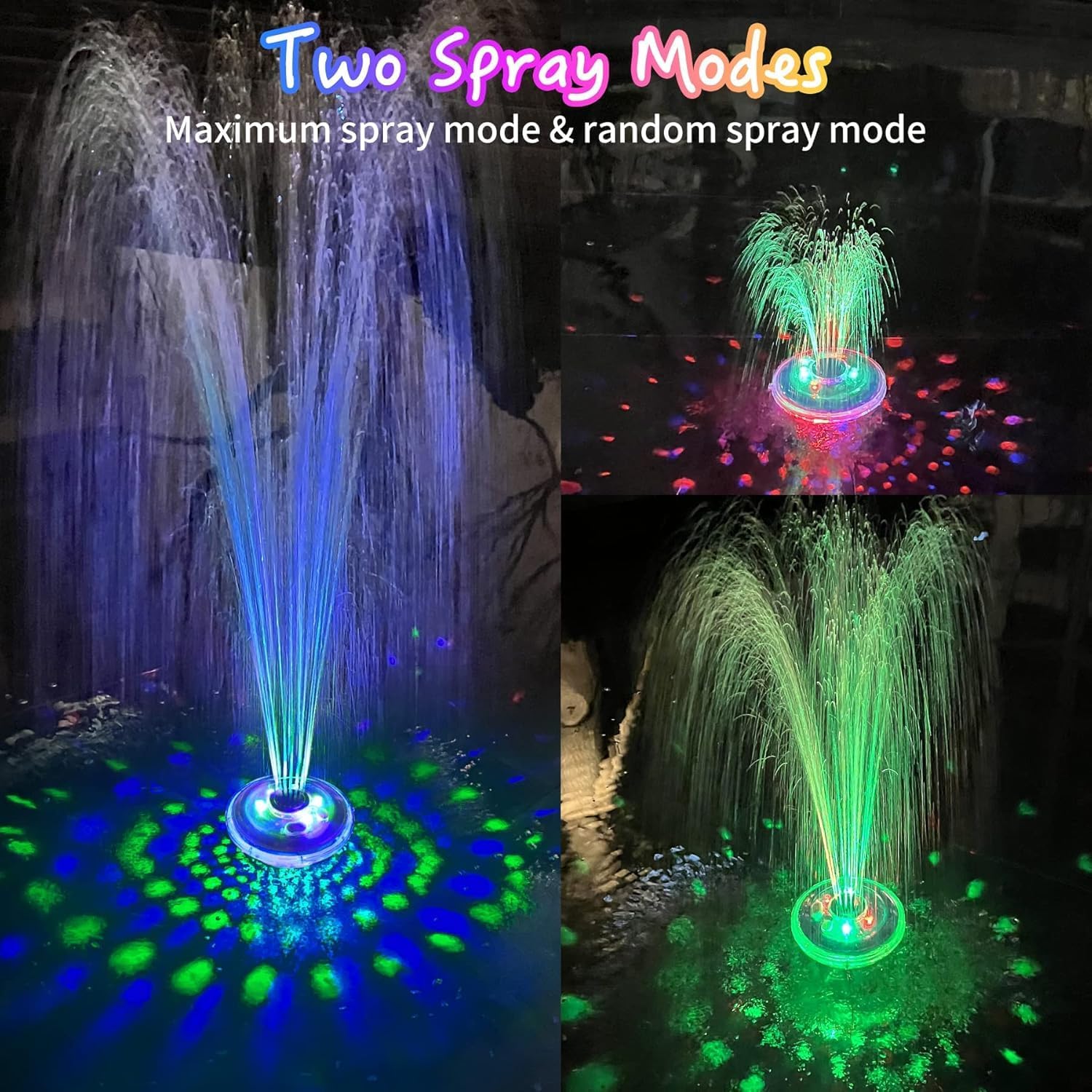 Floating Water Fountain with Underwater Lights, Powered Pump Outdoor, 2 Modes Sprinkler Waterfall Fountain for Inground Above Ground Pool, Pond-Light Blue-1PC