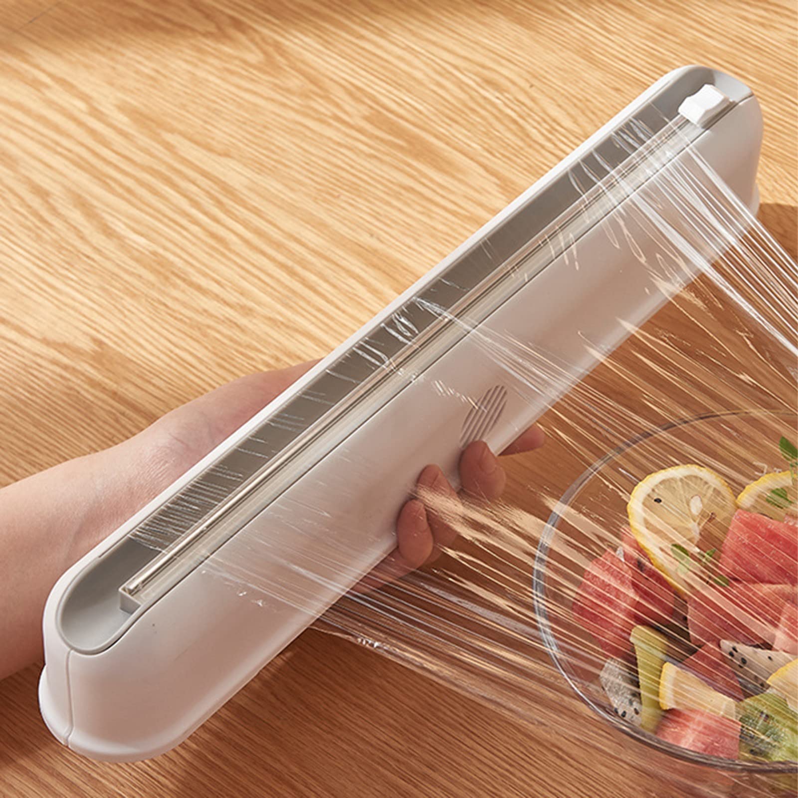 Distributeur de coupe-film étirable, distributeur de film plastique rechargeable avec coupe-glissière, distributeur de film plastique magnétique pour emballer des fruits et légumes dans les cuisines,
