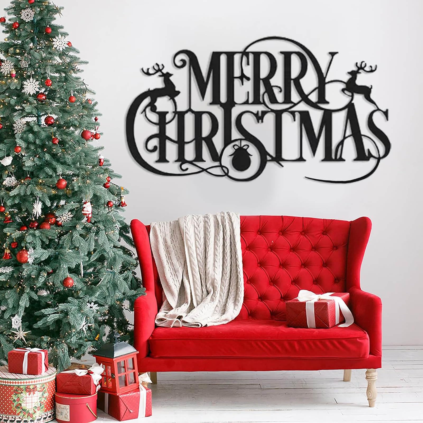 LARNT Decoración de pared de metal de Feliz Navidad, letrero de pared de Navidad, decoración de pared de Navidad, decoración de letras de metal de Navidad, arte de pared de metal, decoración del hogar