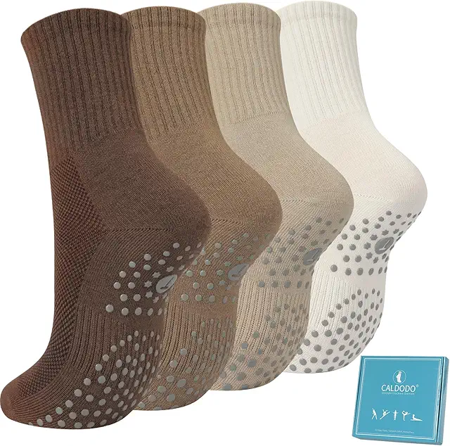 Women's Non-Slip Yoga Socks with Studs - 4 Pairs, Size 39-42