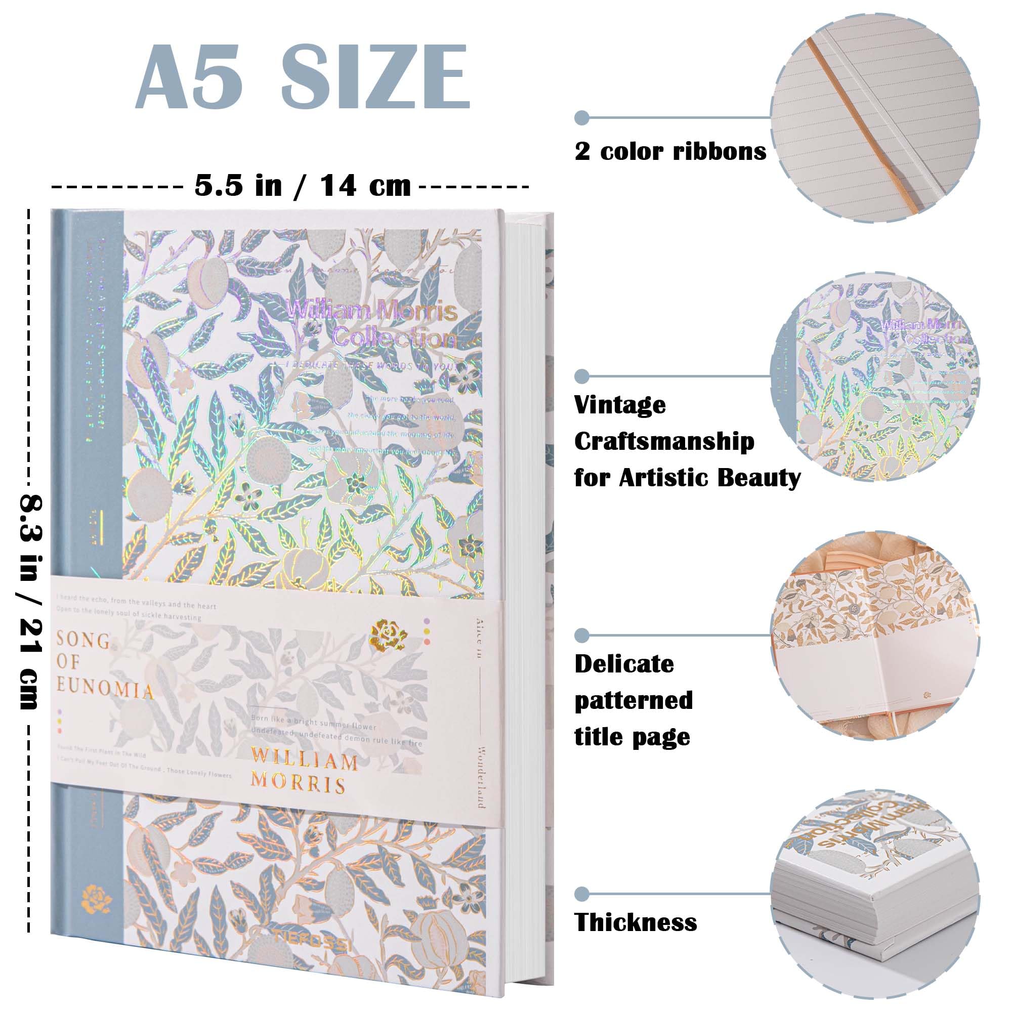 TIEFOSSI Quaderno a Righe Copertina Rigida Donna A5 Premium 100g/m² 224 Pagine per Scrivere Lavoro Appunti