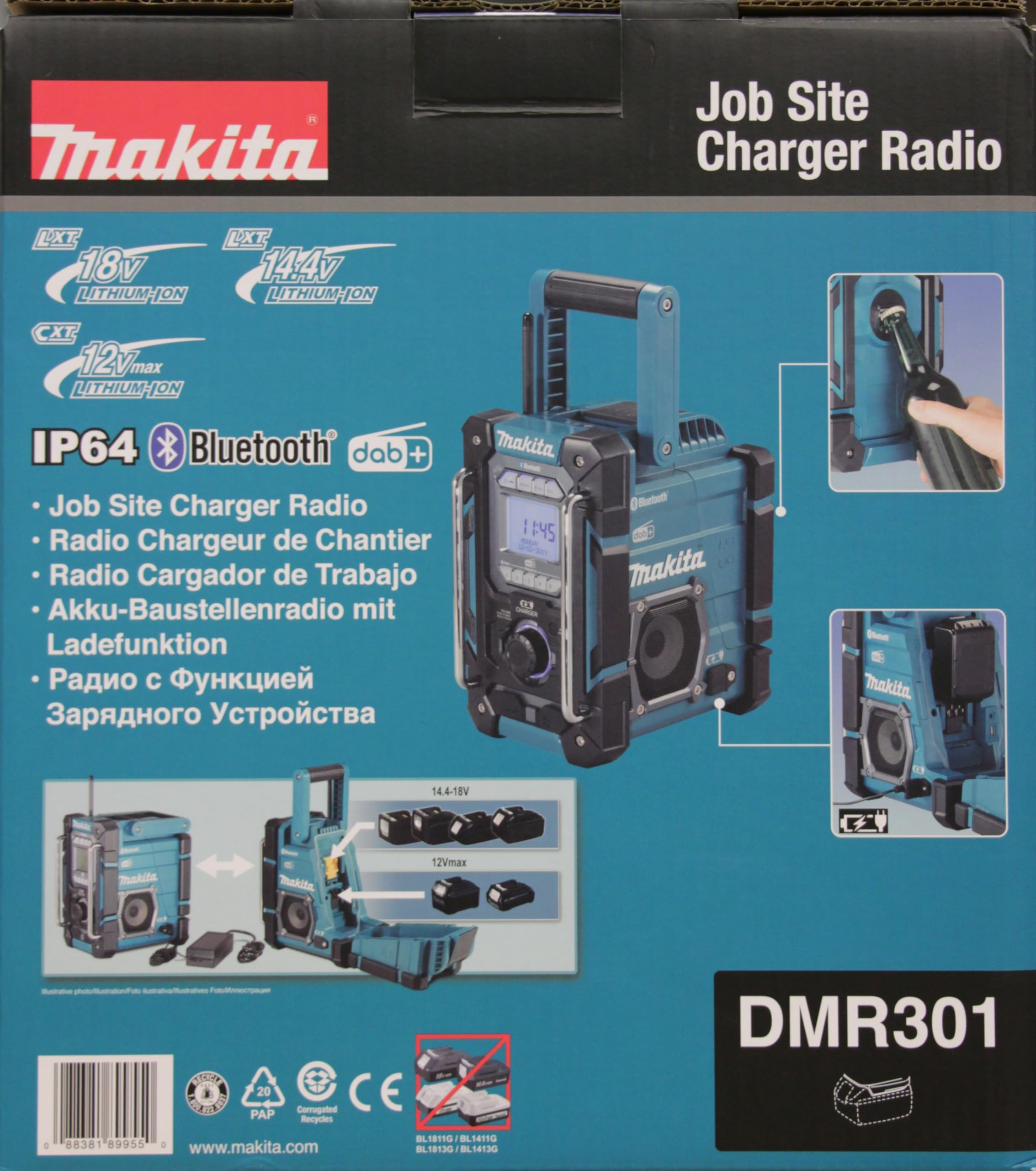 Makita DMR115 Battery-Powered Construction Site Radio (Without Battery, Without Charger)
