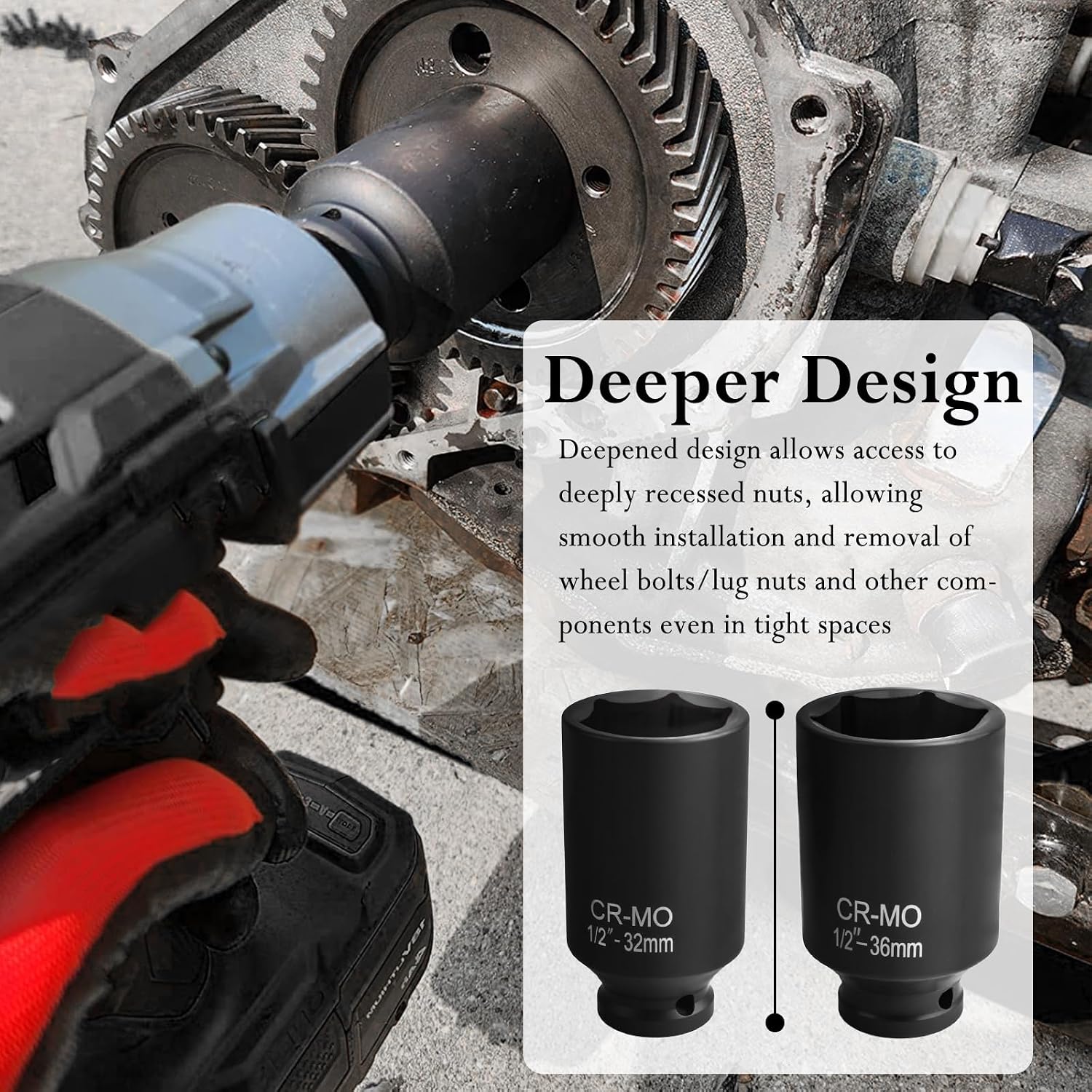 36mm Socket 1/2 Drive,High-Strength Axle Nut Socket Set with Anti-Slip 6-Point Design by 1/2" Drive Ratchet Wrench,Professional Deep Impact Sockets for Most Truck,SUV (36mm)