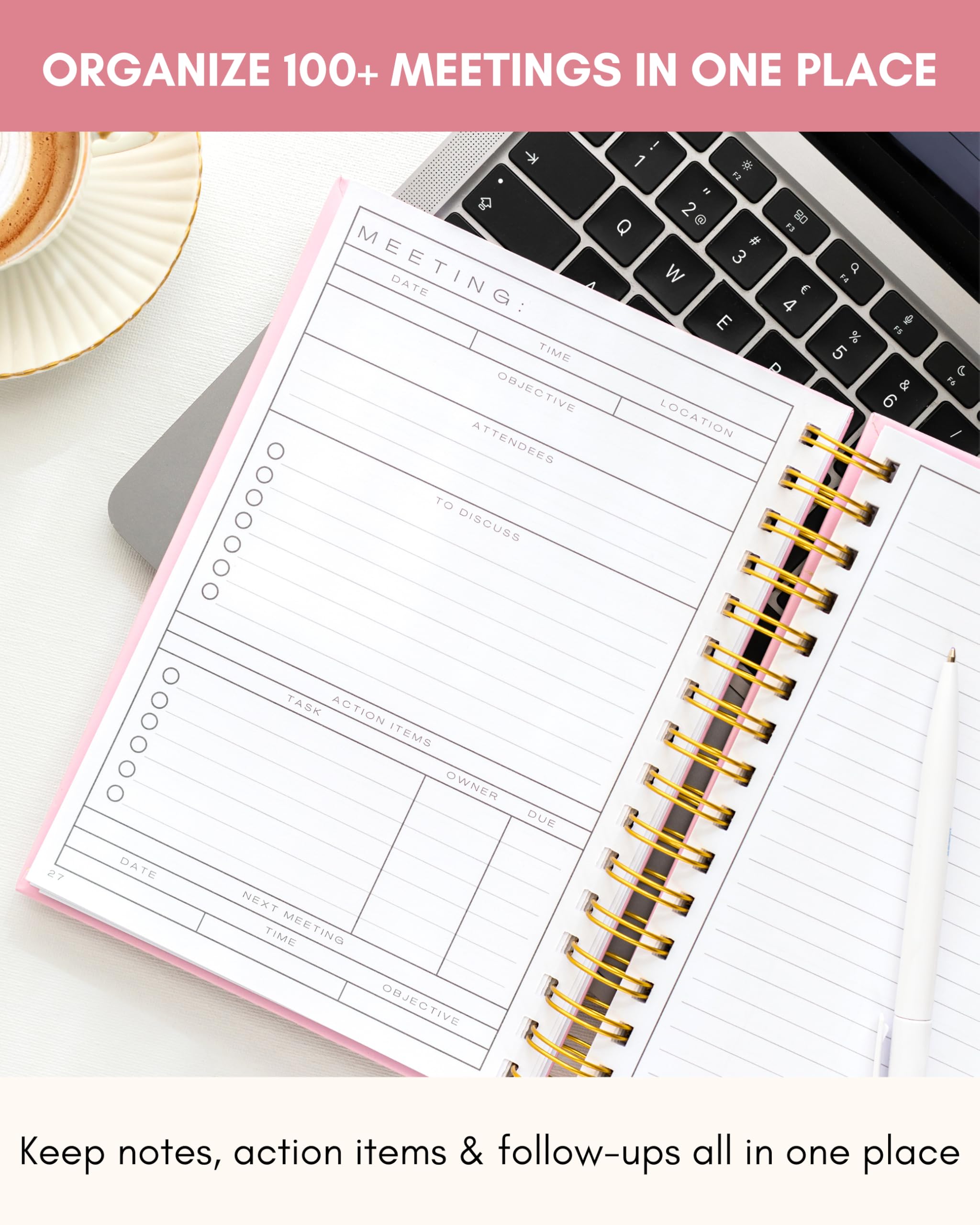 Lamare Cuaderno de reuniones para organización del trabajo, cuaderno de trabajo para tomar notas | Mantente organizado con más de 100 páginas de reuniones, artículos de acción y planificación de proyectos