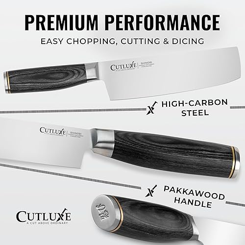 Miniatura 2 de Cutluxe Cuchillo Nakiri  Cuchillo japonés ultra afilado de 7 pulgadas para picar, hoja de acero inoxidable de alto carbono, mango de madera de Pakka
