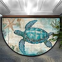 Vista 1 de Tapete semicircular con mapa retro de tortuga para entrada interior náutica, antideslizante, semicírculo, tapete para puerta de baño al aire libre