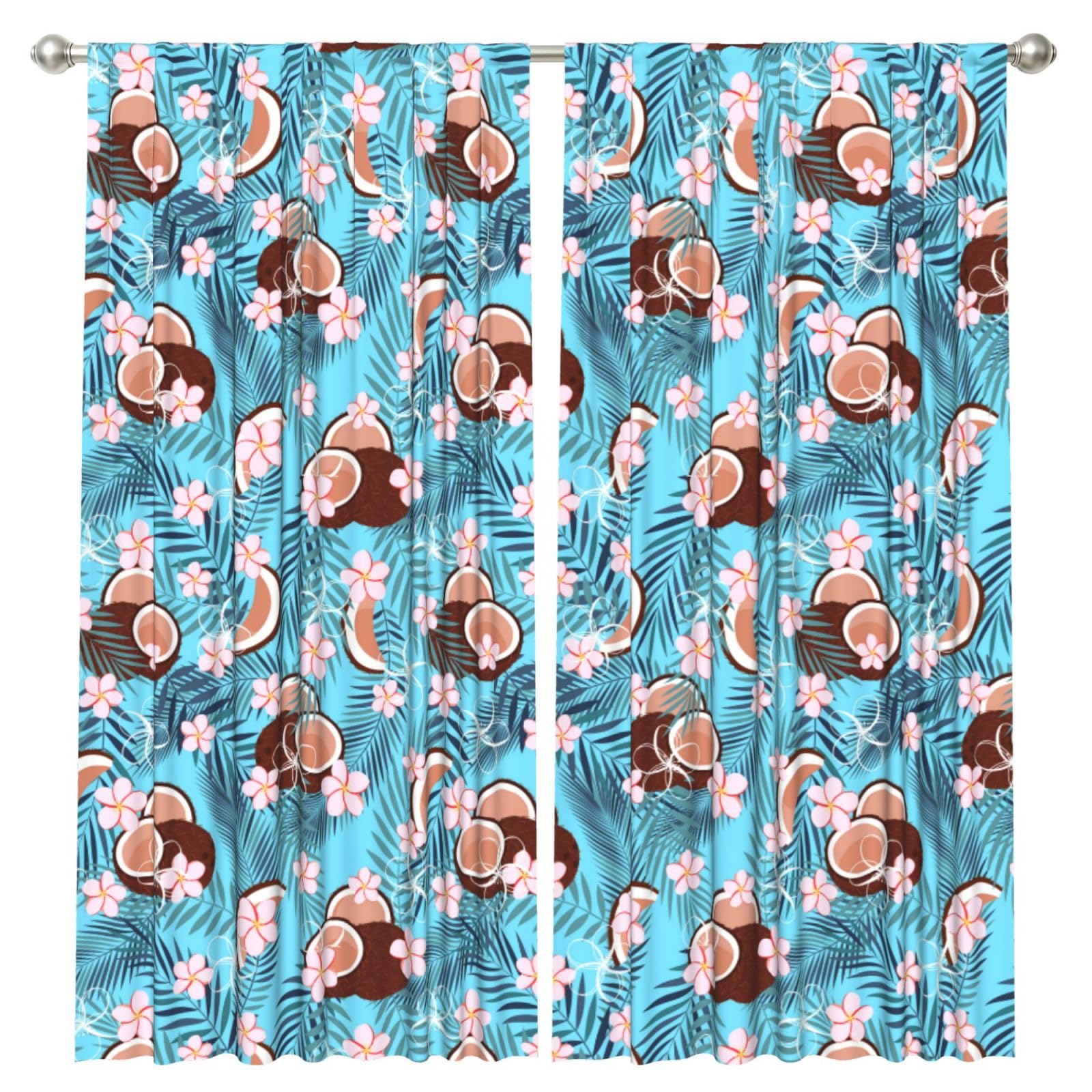 InOmak Tropical Coconut On Blue, 2 Panels Window Curtains 52 x 84 Inch Blackout Curtains for Living Room Bedroom