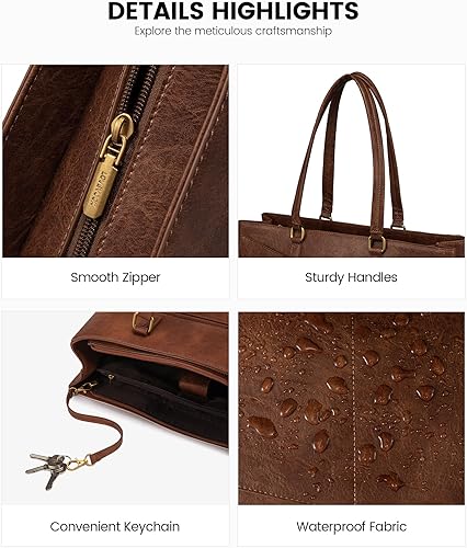 Miniatura 8 de LOVEVOOK Bolsa para laptop para mujeres, bolsa de mano para laptop de 15.6 pulgadas para mujeres, bolsas de mano de trabajo de cuero vintage para