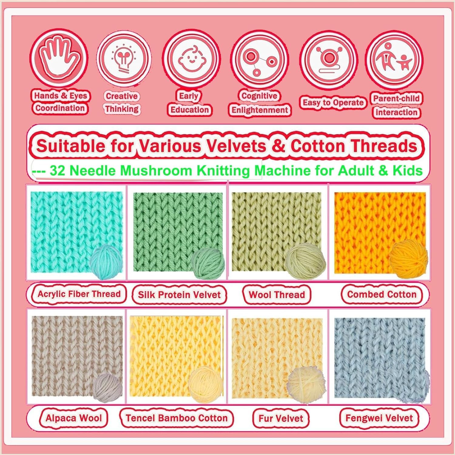Sentro Strickmaschine, Sentro 32 Nadeln, Pilz-Strickmaschine für Erwachsene und Anfänger, automatisches Rundweben, Spinnen, Strickmaschinen-Set für Kintting Spielzeug, Mützen, Schal, Pullover