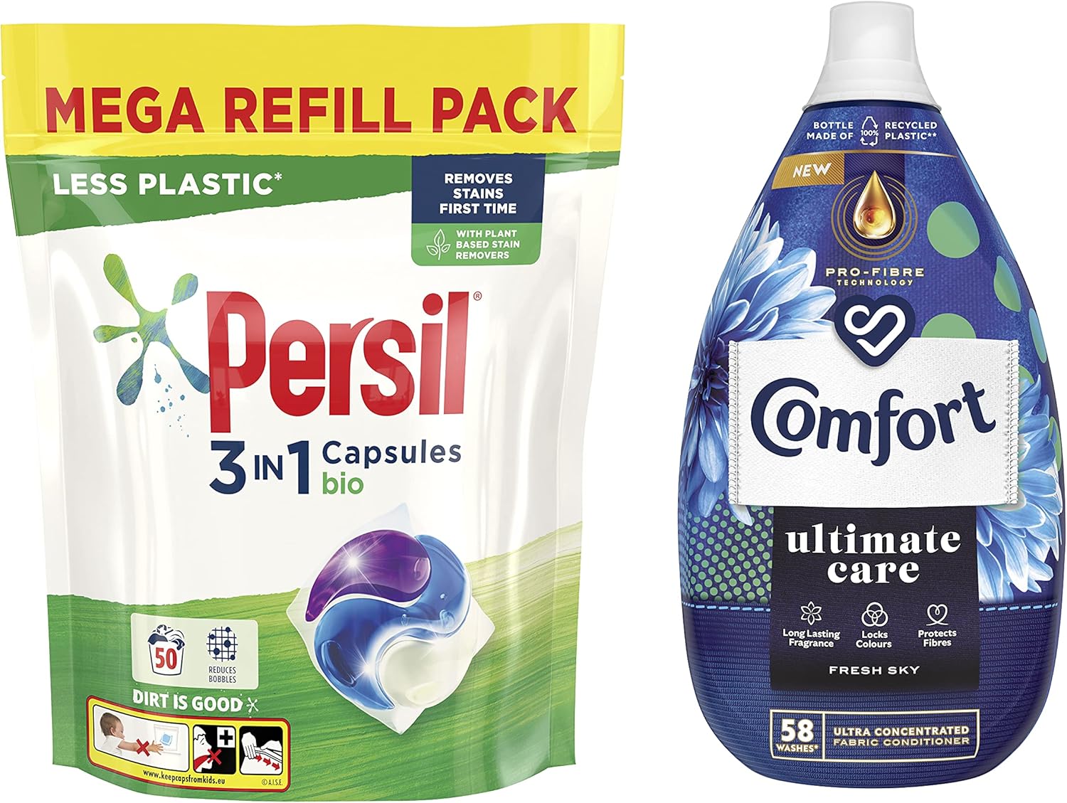 Persil & Comfort Bio Washing Capsules & Ultimate Care Fresh Sky Fabric