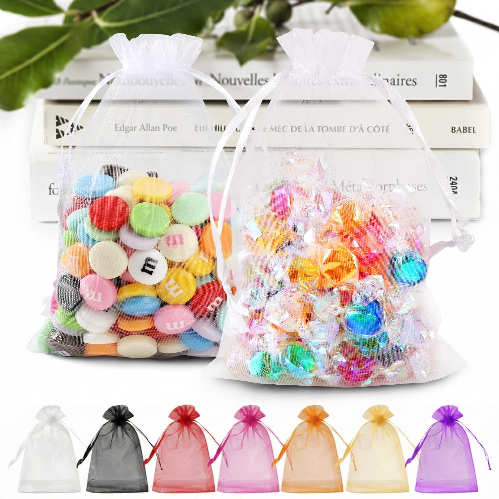 ANZNKU 100 PCS Organza Bags 5 x 7, White Small Mesh Gift Bags Drawstring