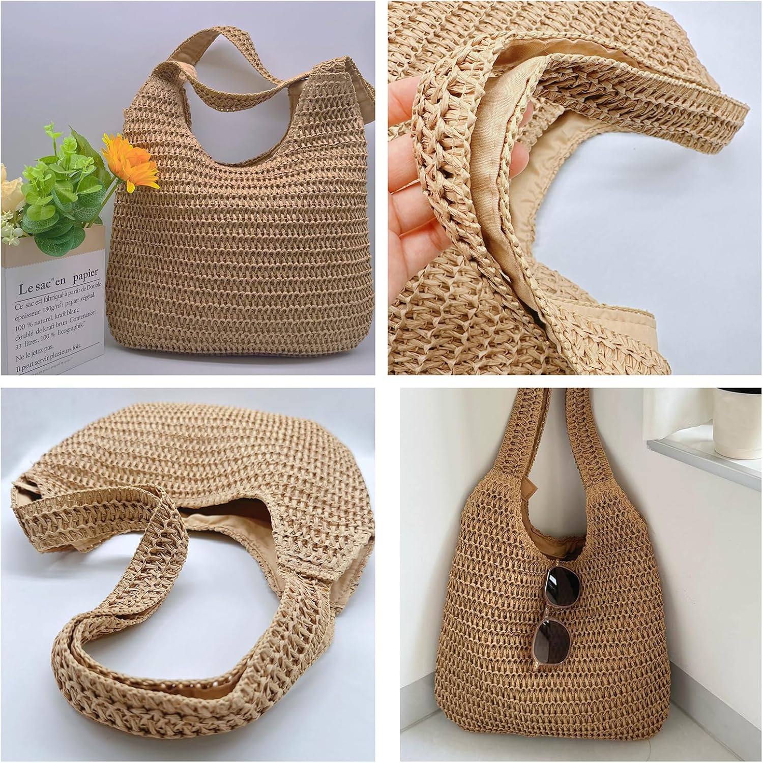 Aphoraeny Straw Beach Bag Buckets Totes Handbag Shoulder Tote Bag Straw Purse Summer Purse Women Summer Handbag - Image 5
