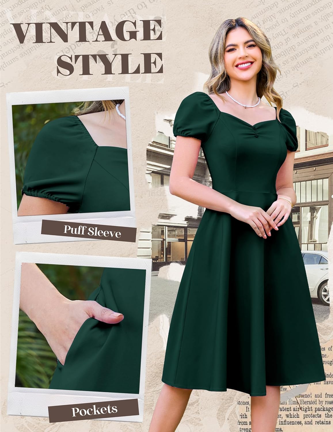 Wedtrend Women's 1950s Dresses With Sleeve 40s Tea Party Dresses Cocktail Dress Swing Vintage Dress - Image 6
