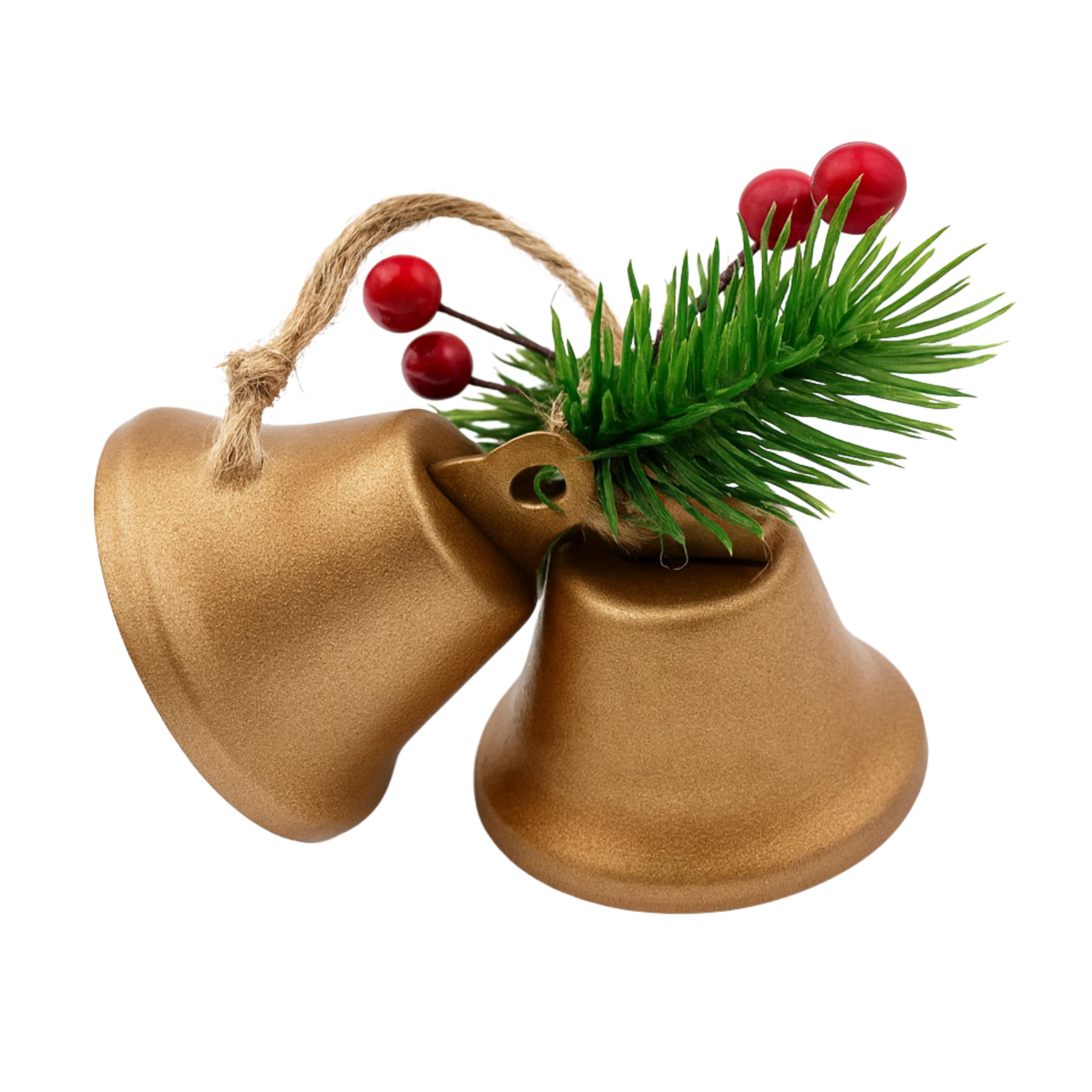 MODOVO Gold Christmas Bell Ornaments – Metal PVC-Coated Hanging Bells for Tree, Wreath & Home Décor – Weather-Resistant, Durable, Easy-Hang Festive Bells Set (Set of 4 Champagne Gold)