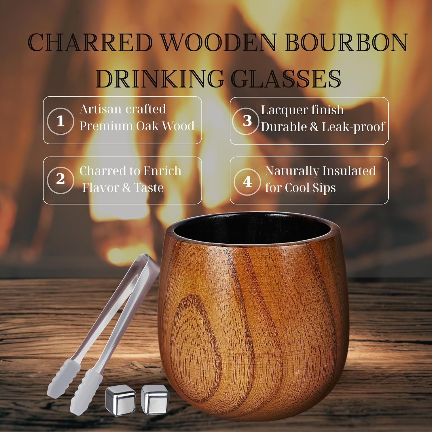 The Charred Wooden Bourbon Drinking Glass Bourbon | Handcrafted Oak Whiskey Tumbler & Grail Cup for Dad, Husband or Boyfriend | Perfect for Birthday, Anniversary, Retirement or Any Special Occasion - Image 3