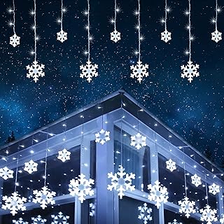 Toodour Christmas Snowflake Lights, 17.22ft 264 LED Snowflake Icicle Lights with 22 Drops, 8 Modes, Timer, Connectable, Ch...