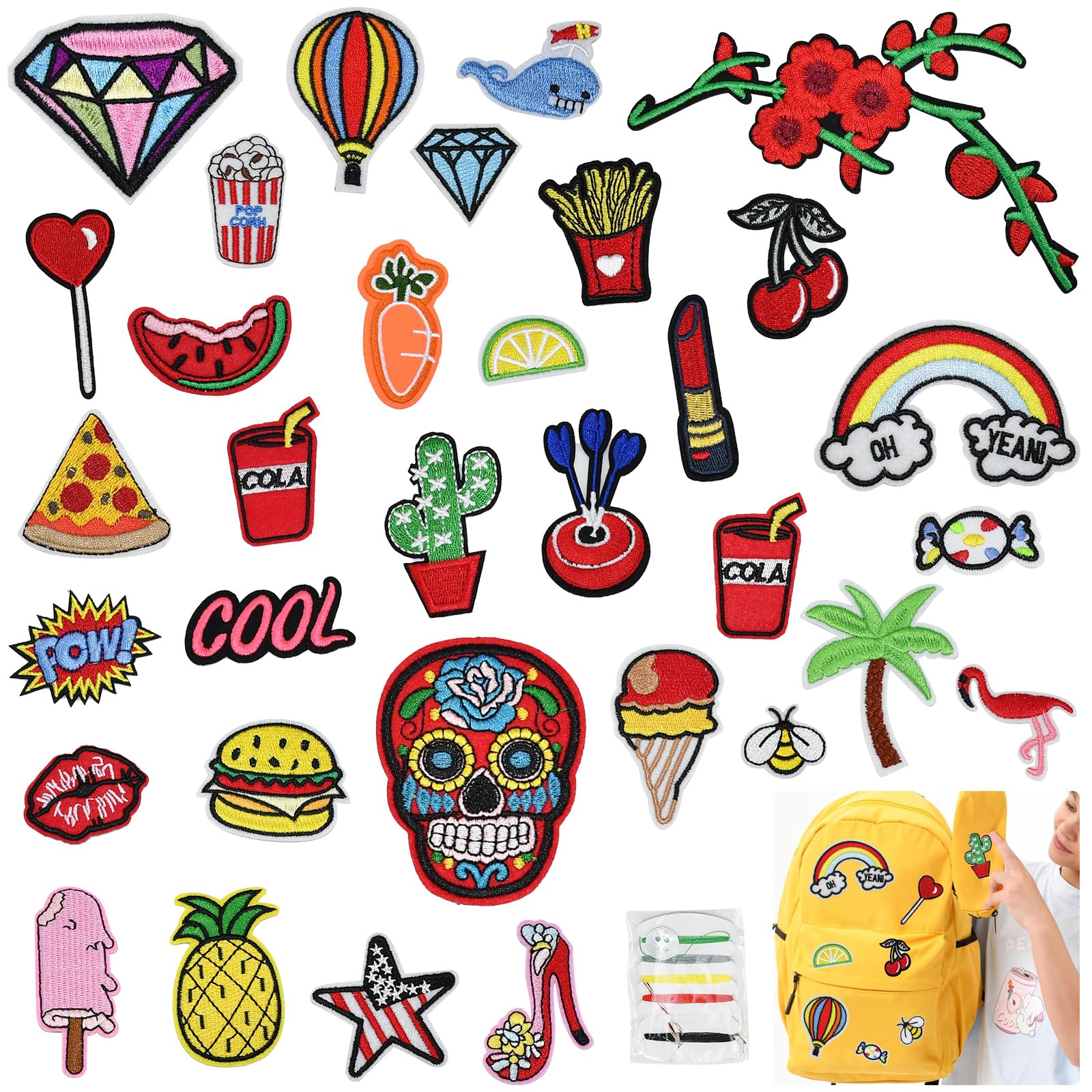 Patch Thermocollant,Ecusson Thermocollant Enfant, 17 Pcs Dinosaure Patch Thermocollant Coudre Ou