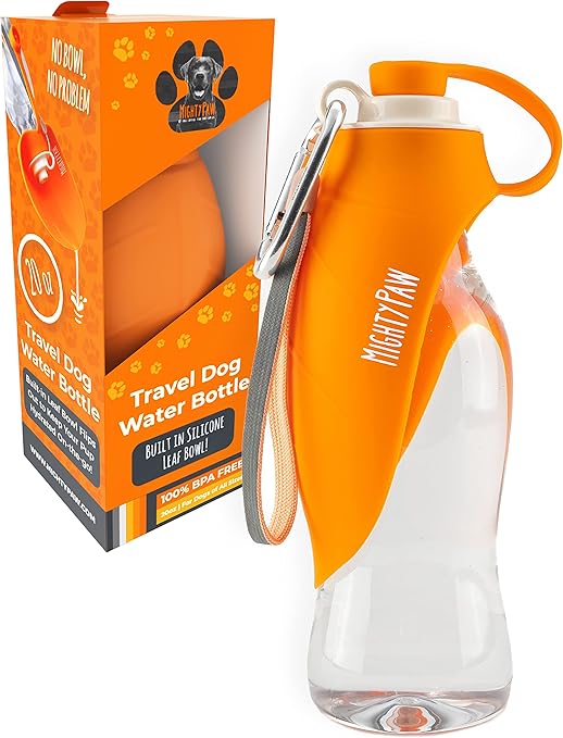 Mighty Paw Portable Dog Water Bottle - Food-Grade Silicone Leaf & Bottle - 100% BPA Free - Easy To Carry Soft Wrist Strap - No Mess Or Spills With Leak-Proof Seal - Easy To Use - Convenient & Portable