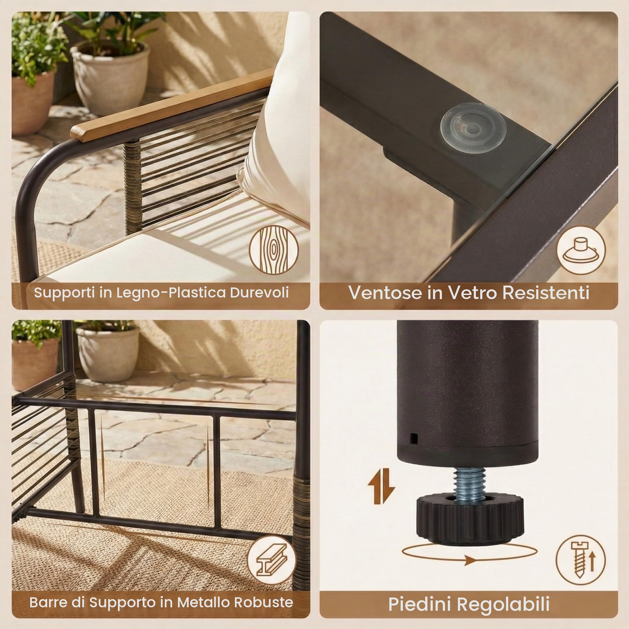 LIFEZEAL Set giardino 3 pezzi in rattan, set tavolo e 2 sedie con cuscini, set bistrot da terrazza per balcone, veranda, giardino, cortile