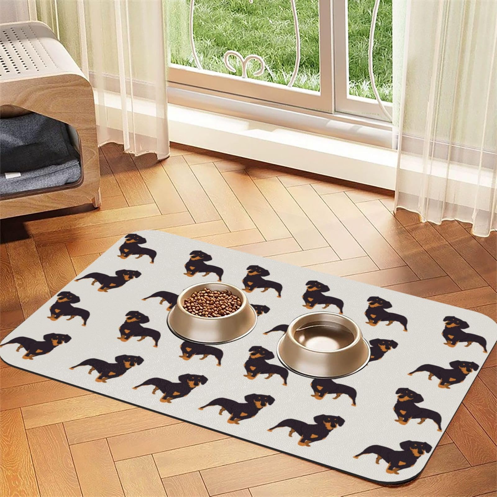 Dachshund Wiener Dog Absorbent Dog Mats for Food and Water Waterproof Pet Bowl Liner Anti-Slip Dog Feeding Mats Quick Dry Pet Placemat to Protect Floors