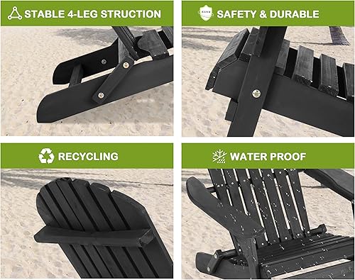 Miniatura 4 de BIQWBIC Silla plegable Adirondack, silla de césped resistente a la intemperie, sillas modernas para fogatas al aire libre, sillas para patio,